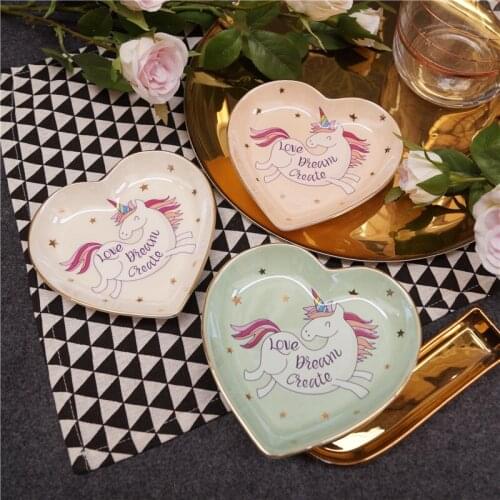 Creative unicorn decal suit lovely heart valentines gift plate zakka mini fast food tray sauce dish salad sushi cake fruit dish