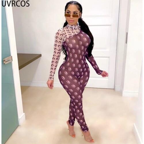 UVRCOS Birthday Outfits For Women Two Color Patchwork Mesh See Through Sexy Mujer Print Cartoon Streetwear New Fashion Sweatsuit