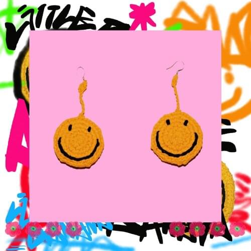 Y2k Style Handmade Womens Earrings Smiley Yellow Earrings 925 Silver Ear Hook Ear Clip