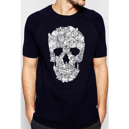 Funny Desgin Cats Skull T Shirt For Men 2020 Summer 100% Cotton Short Sleeve Tee Male Tops Animal Fashion Fitness Streetwear