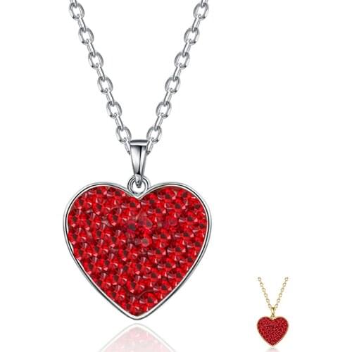 ZEMIOR Heart Pendant Necklaces For Women 925 Sterling Silver Red Austria Crystal golden Chain Necklace Valentines Day Gift