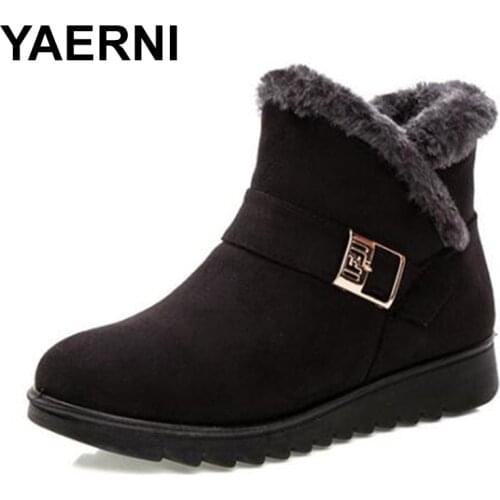 YAERNI Women Warm Ankle Boots Faux Fur Winter Womens Waterproof Anti Slip Ankle Bootie Warm Fur Footwear Shoes BootenE1189