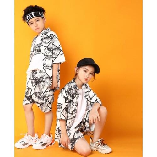 Kids Dance Wear Jazz Hip Hop Costumes for Girls Boys Ballroom Dancing Costumes T Shirt Short Pants Modern Show Clothes Wear