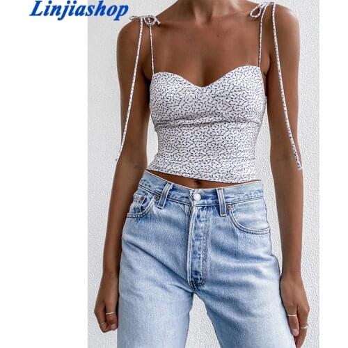 Pink Floral Print Women Top Chic Spaghetti Straps Camis Sexy Elastic Women Tank Top Summer Female Tops