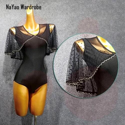 2020 New Latin Dance Dress Women Lotus Shoulder Design Tops for Ballroom Samba Tango Chacha Belly Dancing Performamnce T011