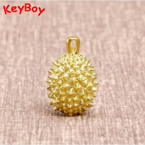 Gold Color Brass Mini Fruit King Durian Key Chain Pendant Jewelry DIY Keyring Accessories Fingertip Massage Car Keychain Hanging