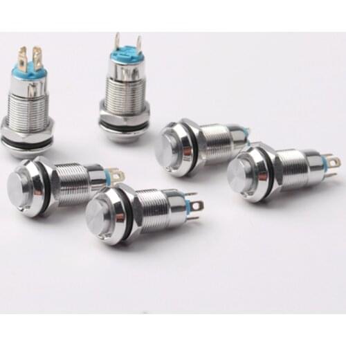 1pc 10MM 2pin Panel Hole Metal Button Switch Latching Power Push Button High Head Self Locking/ Reset Soldering IP67 1NO