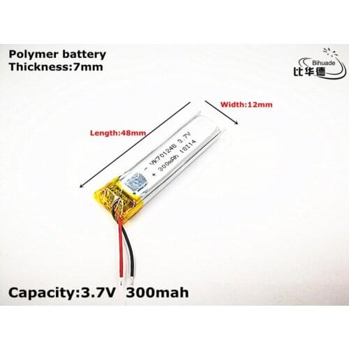 1pcs/lot Good Qulity 3.7V,300mAH,701248 Polymer lithium ion / Li-ion battery for TOY,POWER BANK,GPS,mp3,mp4