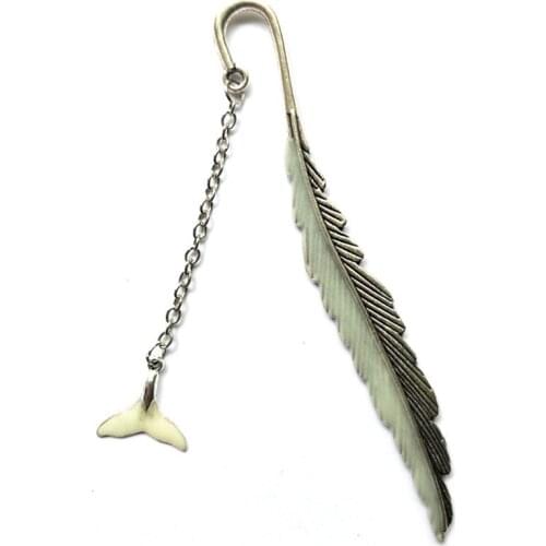 1pcs Luminous Night Whale Tail Bookmark Leather Shape Silver Copper Bookmarks Teacher Gifts Bookmarks For Books