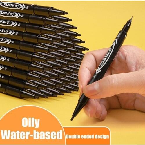 1PC Twin Tip Permanent Marker Pen Fine Point Waterproof Ink Thin Nib Crude Nib Black Ink 0.5mm-2mm Fine Color