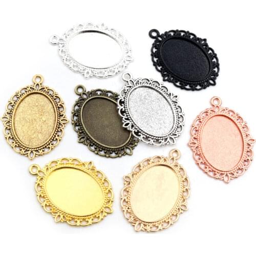 10pcs 18x25mm Inner Size 6 Colors Plated Classic Style Cameo Cabochon Base Setting Charms Pendant necklace findings