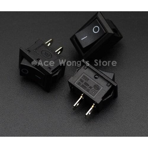 10pcs KCD1-101 AC 6A 250V 2 Pin ON/OFF I/O SPST Snap in Mini Black Button Boat Rocker Switch 15*21MM