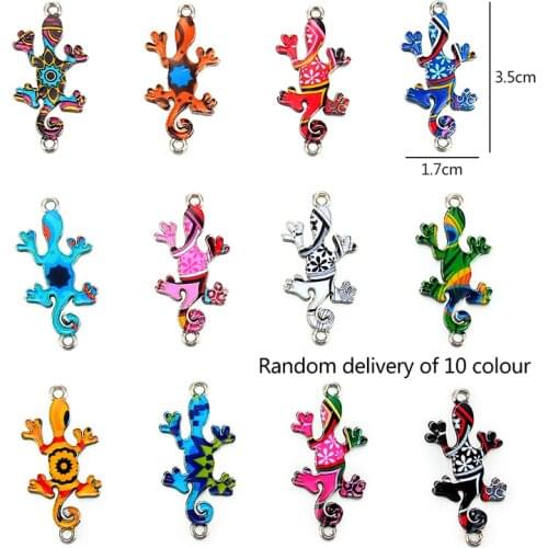 12pcs 17x35mm Summer Theme Mix Random Color Alloy Enamel Gecko Charm Connectors Bracelet Pendant For DIY Jewelry Findings