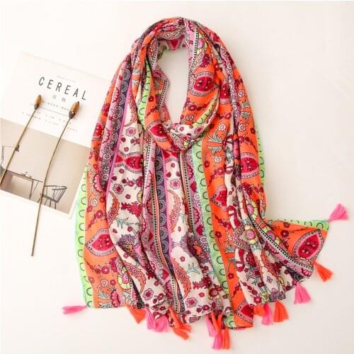 2021 Fashion Bohemia Cashew Floral Tassel Viscose Shawl Scarf Lady High Quality Neckerchief Autumn Foulards Muslim Hijabs Sjaal
