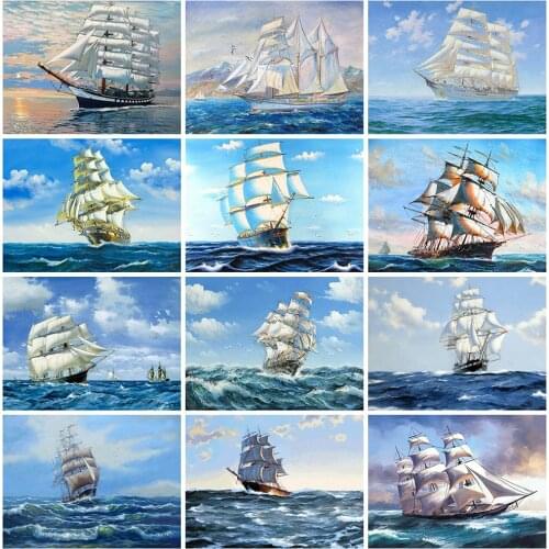 EverShine Diamond Embroidery Full Drill Square Landscape Diamond Painting 5D Rhinestones Sailboat Mosaic Handmade Hobby