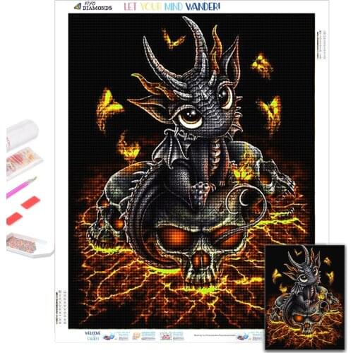 Cartoon Skull Fire Dragon Diamond Painting Picture 5D DIY Full Diamond Art Mosaic Embroidery Cross Stitch Kits Home Decor