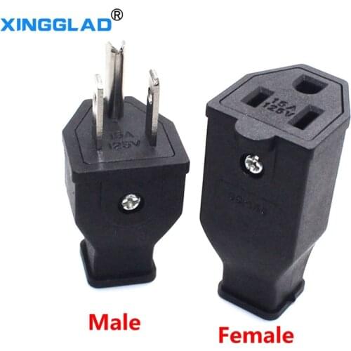 US American 3 Pins Industrial 15A AC Electrical Power Rewireable Plug Male Wire Socket Outlet Adapter Extension Cord Connector