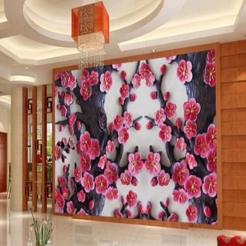 Beibehang Personality custom wallpaper relief relief three-dimensional plum murals TV living room wall bedroom home decoration