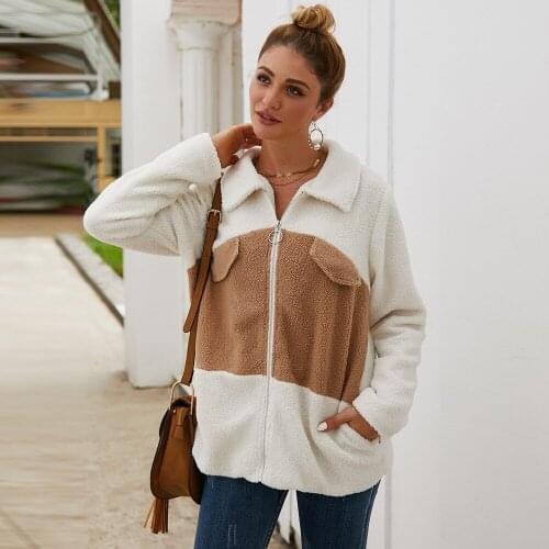 White Brown Hooded Coat Women Autumn C Jacktes Warm Plush Hooded Coats Loose Waist Belt Long Sleeve Patchwork Female Jackets