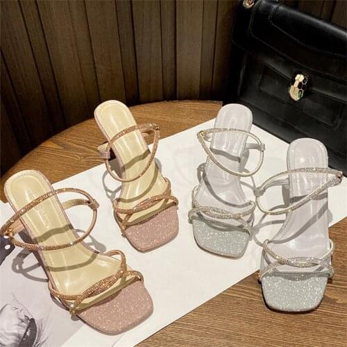 High-End Fashion Sandals Womens Summer 2021 New Rhinestone High Heels Womens Stiletto Sandals And Slippers
