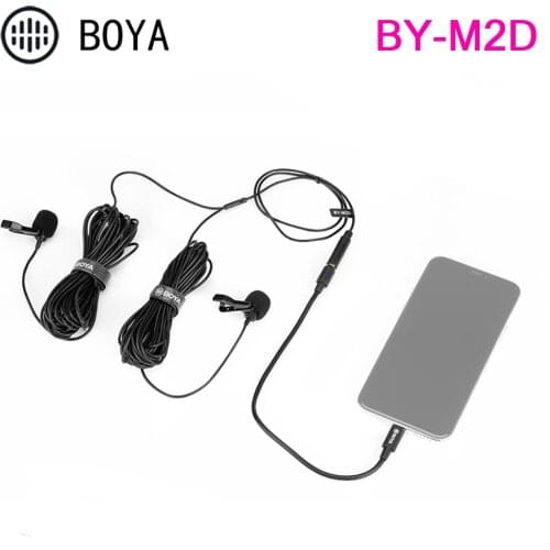 BOYA BY-M2D Digital Dual Lavalier Microphones Omnidirectional Digital MFI Lightning Video Mic For IPhone 11 Pro Xs Max Xr IPad