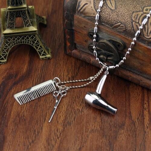 Beads Chain Collier Cosmetologist Friends Gift Hair Dresser 3 color Necklace Hair Dryer/Scissor/Comb Charm Pendant Necklace