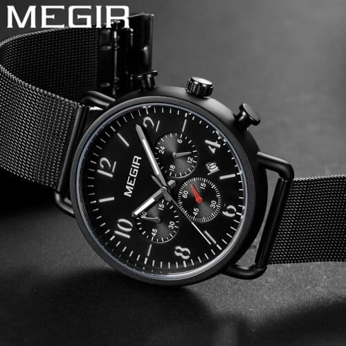 MEGIR New Watch Men Waterproof Chronograph Military Army Male Clock Top Brand Luxury Stainless Steel Man Sport Wristwatch 2158