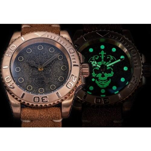 SHIRRYU Mens Automatic Watches Men Diver Watch Water Ghost Bronze Mechanical Wristwatches 20Bar Waterproof Luminous Chronograph