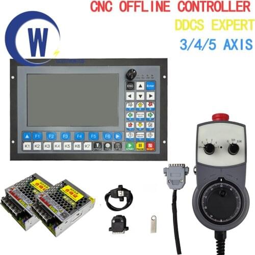 CNC Offline Controller DDCS-EXPERT Support 3/4/5 Axis 1MHz ATC G-Code Wifi + 5-Axis Handwheel MPG + 2pcs 75W Power Supply