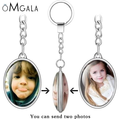 Double Sides Handmade Personalized Custom Keychain Baby Family Photo Keyrings Key Chain Oval Cabochons Keychains Custom Gifts