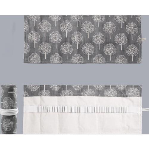 Canvas Roll Pencil Case for Girls Boys Back to School Pencilcase Cute Tree Cartridge Penal Large Round Stationery Pen Bag Kit