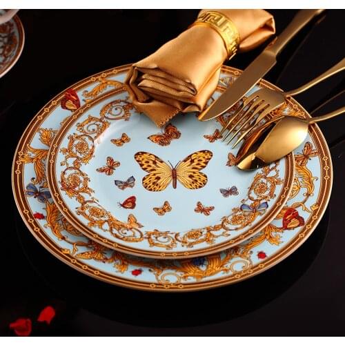Ceramic dinner Plate Tableware bone china plate Dinner Set Porcelain Dessert tray Steak Snack Cake Plate butterfly pattern plate