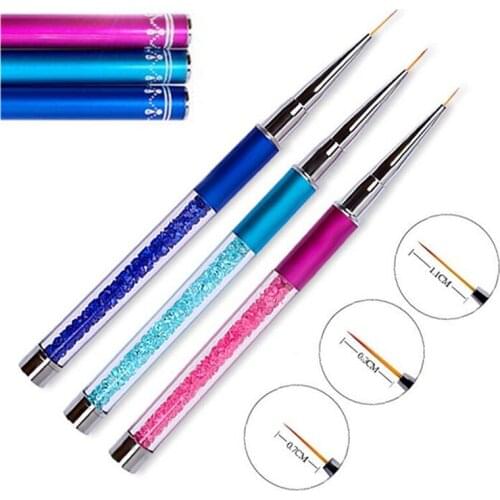 3Pcs/Set Nail Art Liner Brush Carving Crystal Rhinestone Acrylic French Stripes Painting Drawing Pen Manicure Tools 7/9/11mm
