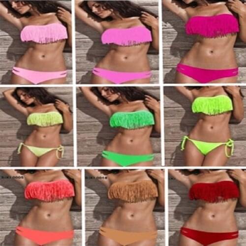 Kophia 2018 Big Sale Sexy Bikinis Tassel Swimwear Bikini Set Strapless Bathing Suits Swimsuit Multicolor Women Swimwear