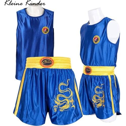 Boxing Suit Adult Kids Kickboxing Muay Thai Shorts + Shirt Set Men Women Sanda Training Kungfu Martial Arts Uniform MMA Clothes