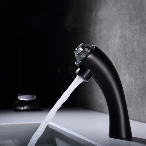 Bathroom faucet button design Bathroom basin faucet cold and hot water mixer one button to open the faucet black faucet