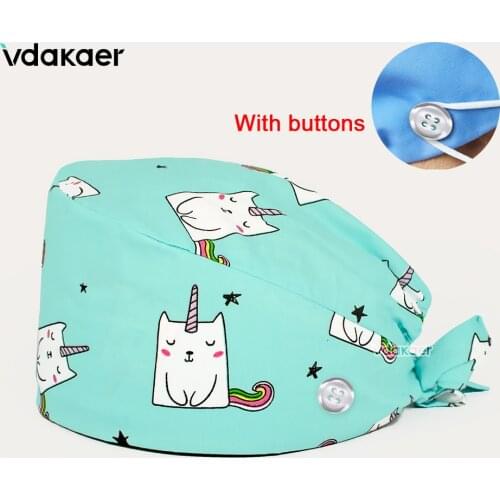 Medical Scrub Hat Hospital Doctor Work Caps Health Worker Scrub Cap Pet clinic nurse Beautician nursing scrubs hat with button