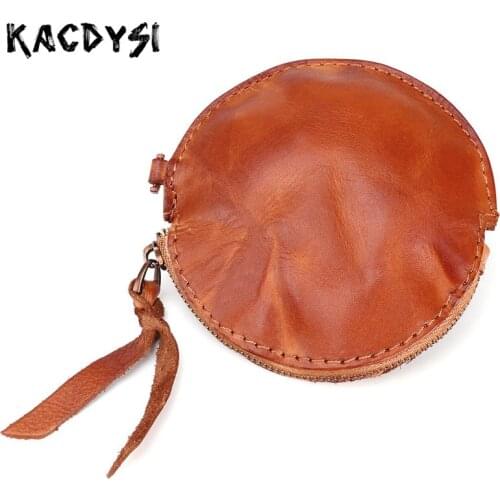 100% Genuine Leather Small Men Man Coin Purse Zipper Vintage Unique Coin Pouch Mini Unisex Ladies Wallet Card Case Money Pocket