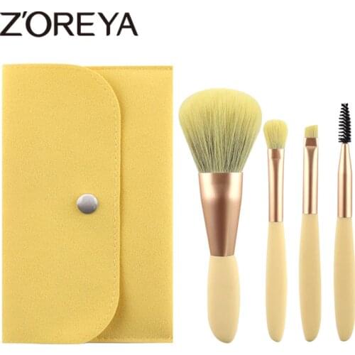 Zoreya 4pcs Makeup Brushes Set Travel Makeup Brushes Tool Set Summer Make Up Brush Mini Blendidng Cosmetics Tool