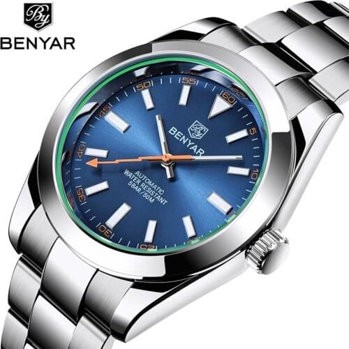NEW BENYAR Top Brands Blue Men Watches Luxury Mechanical Automatic Watch Military Business Shockproof 100M Diver Wristwatch 5176
