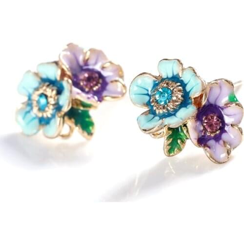 Muylinda New Latest Fashion Sweet Pink Flower Stud Earrings Yellow Colorful Flower Earrings For Women Jewelry Rhinestone Crystal