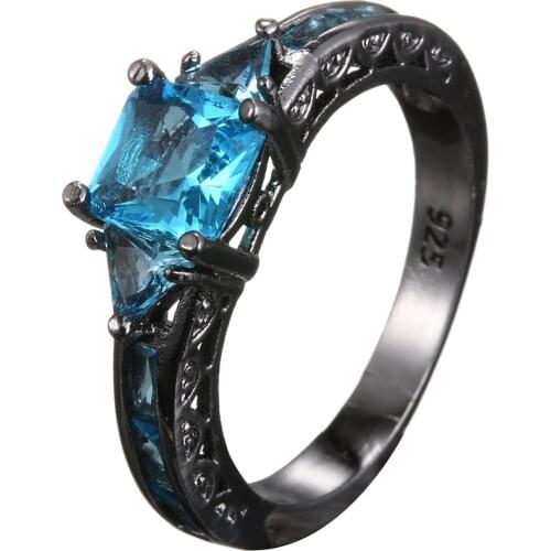 AMORUI Healing Crystal Natural Stone Rings Black Gold Color Blue Crystal Druzy Copper Rings For Women Finger Jewelry