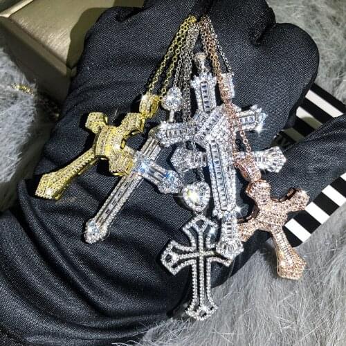 NEW Luxury Women White Crystal Pendant Necklace Charm Silver Color Chain Necklace for Women Cute Bridal Cross Wedding Necklace