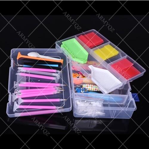 PDMDOG New 44pcs Plastic TOOL 5d Diamond Painting Accessories box Double layer Box pen Glue For Diamond Embroidery Cross Stitch