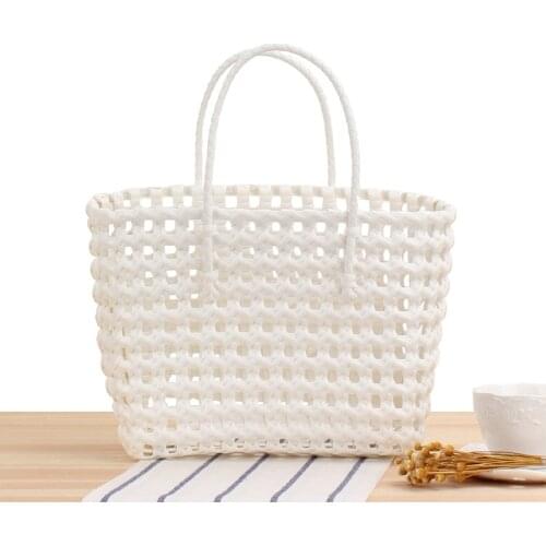 Hand Series PVC Woven Hand Carrying Shopping Basket Colorful Waterproof Beach Straw Bag Plastic Womens Handbags