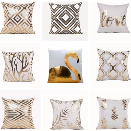 Golden Geometric Flamingos Bronzing Cushion Decorative Pillow LOVE Gold Foil Pillowcase Home Decor Sofa Throw Pillows 17*17inch
