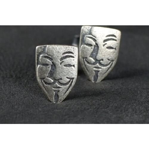 Retro Simple Exaggeration Mask Stud Earrings Silver Plated Stud Earrings Mens and Womens Hip Hop Gothic Party Jewelry
