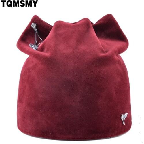 Elegant Ladys Diamond tassel hat womens soft Velvet Beanies girl Cat ears bonnet Solid color winter Hats for Women turban caps