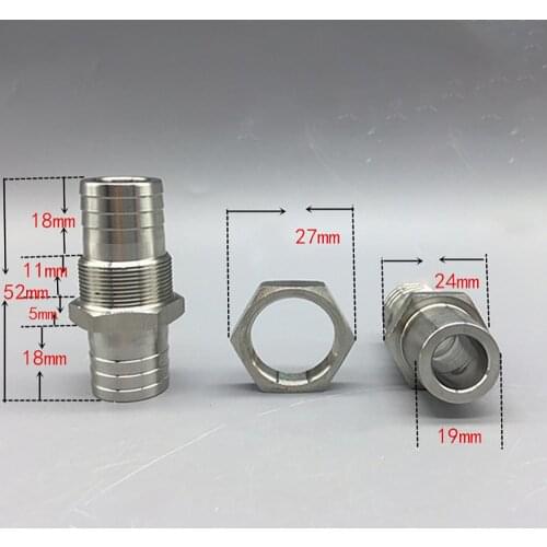 Fit 19mm 3/4" ID Union Hose 304 Stainless Steel Bulkhead Hosetail Hose Barb Pipe Fitting Connector Piping Passing Through Wall