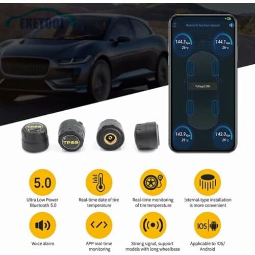 Newest Universal TPMS Bluetooth Android/iOS Phone Auto Tire Pressure Monitor 4 Sensors IN/EX Bluetooth Low Energy Alarm Care